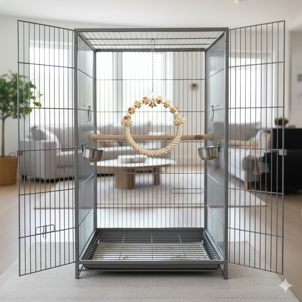 Cotton Rope & Wooden Bird Swing – Comfortable Hanging Perch Toy for Big Parrots