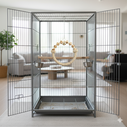 Cotton Rope & Wooden Bird Swing – Comfortable Hanging Perch Toy for Big Parrots