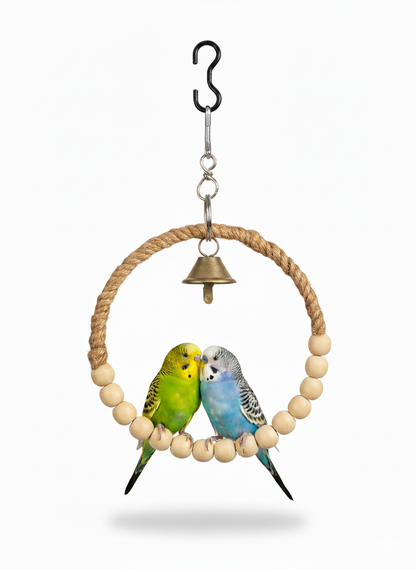 Round Jute Rope + Wooden Bird Swing – Comfortable Hanging Perch Toy for Medium & Big Parrots