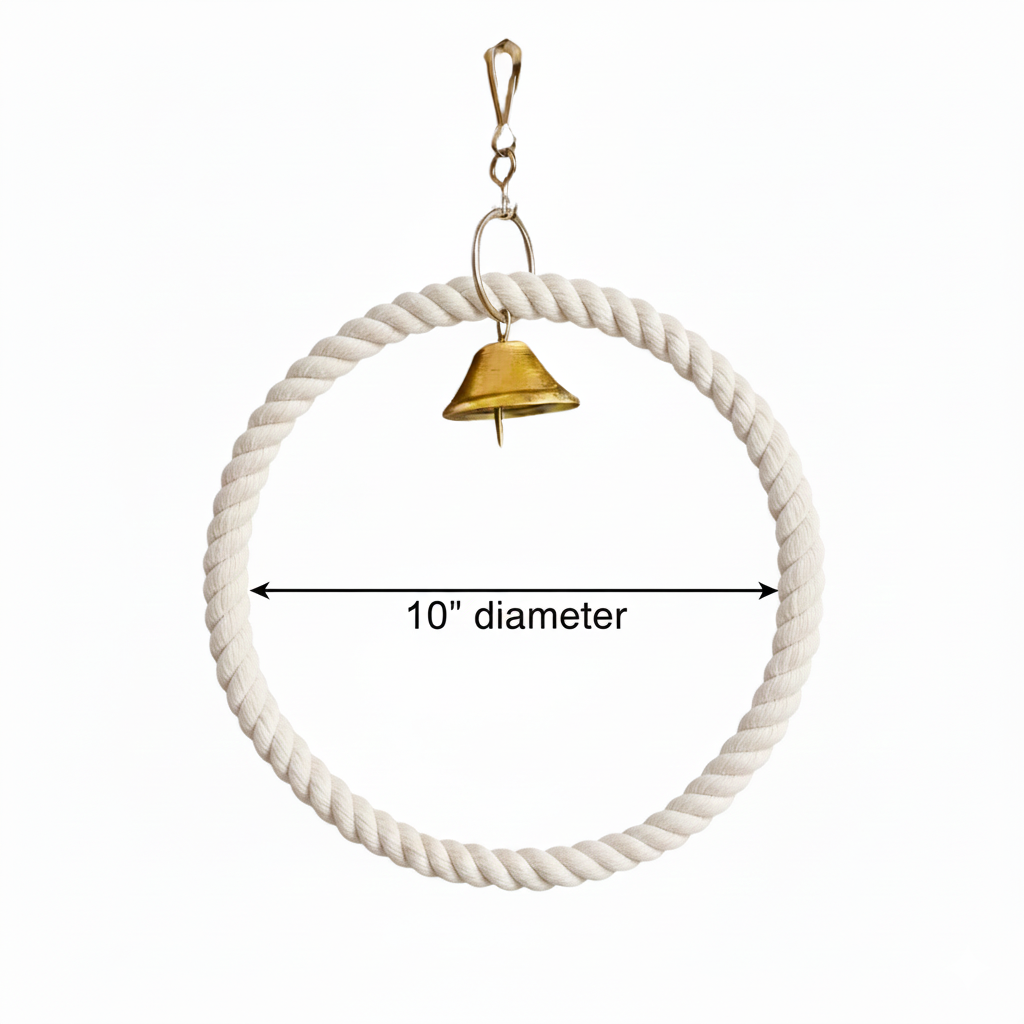 Heavy-Duty Cotton Rope Bird Swing for Large Parrots – Extra Thick 10-Inch Ring Perch Toy