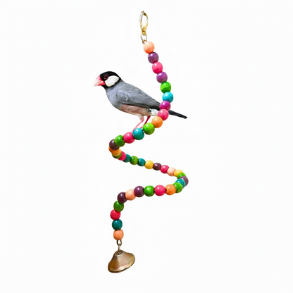 Colorful Spiral Wooden Bird Perch - Climbing Hanging Toy for Budgies & Small Parrots