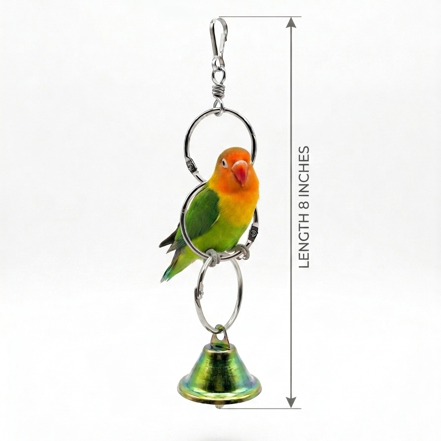 Pack of 2 Interactive Hanging Metal Ring Toy with Bell for Budgies & Parrots