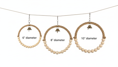 Round Jute Rope + Wooden Bird Swing – Comfortable Hanging Perch Toy for Medium & Big Parrots