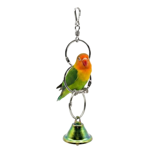 Pack of 2 Interactive Hanging Metal Ring Toy with Bell for Budgies & Parrots