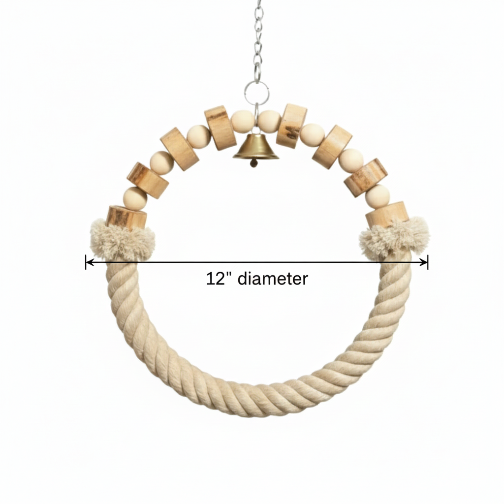 Cotton Rope & Wooden Bird Swing – Comfortable Hanging Perch Toy for Big Parrots