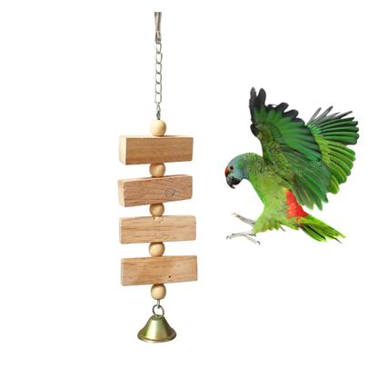 Premium Wooden Blocks Birds Chewable Toy – Compact Hanging Shredder with Bell