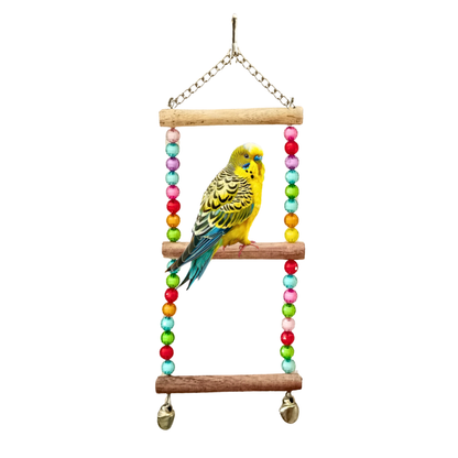 3-Step Wooden Bird Ladder – Hanging Toy with Colorful Beads & Bells