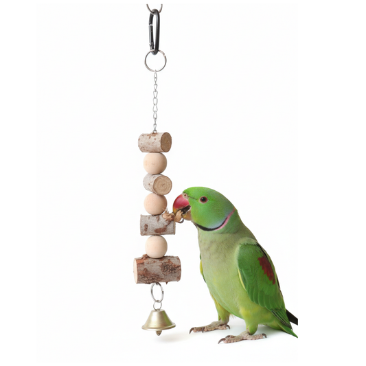 Natural Tree Wooden Birds Chewable Toy – Compact Hanging Shredder with Bell