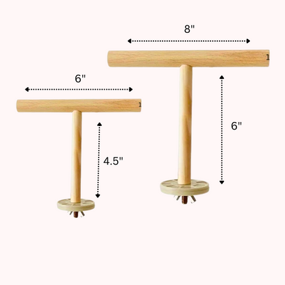 Durable Wooden T-Shape Perch Stand for Budgies Lovebirds & Small Parrots