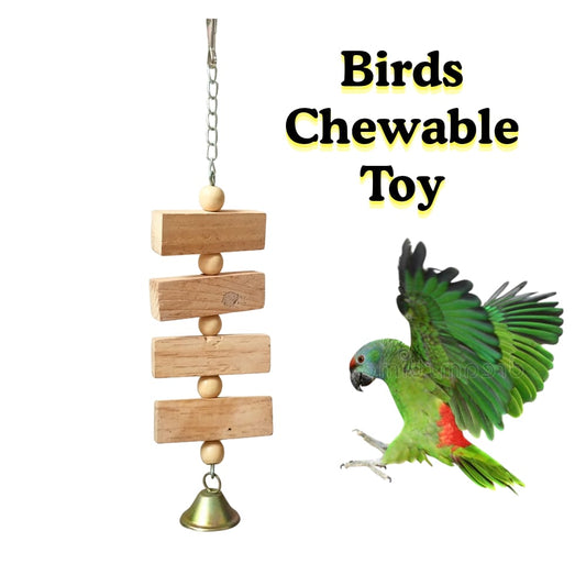 Wooden Blocks Chewable Toy – Compact Hanging Shredder with Bell