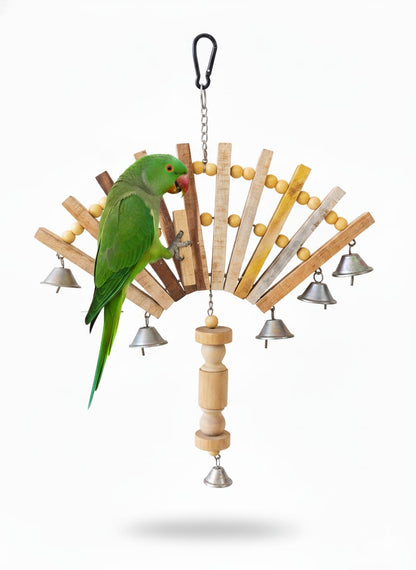 Fan-Style Musical Bird Toy Perch with 7 Bells