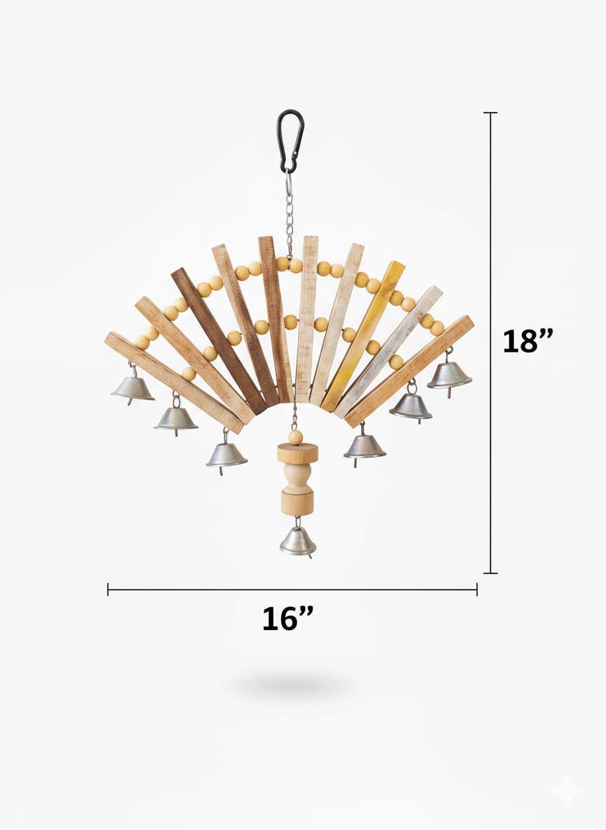 Fan-Style Musical Bird Toy Perch with 7 Bells