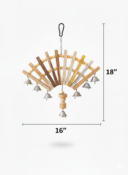 Fan-Style Musical Bird Toy Perch with 7 Bells