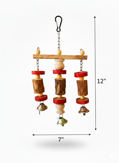 3-Column Hanging Chewing Toy with Bells - Durable Bird Cage Toy