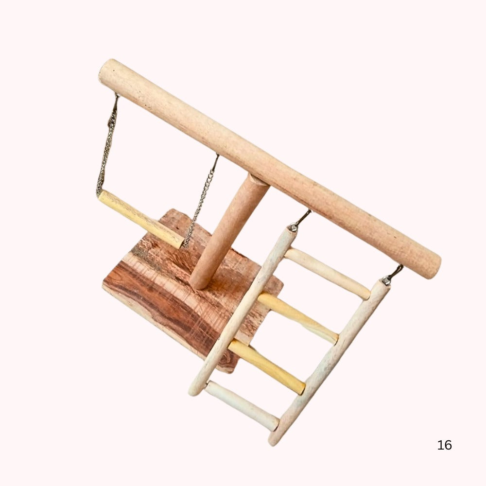 All-in-One Bird Activity Stand Natural Wooden Perch, Swing & Ladder Set