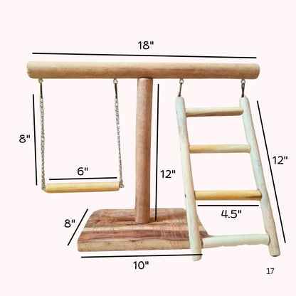 All-in-One Bird Activity Stand Natural Wooden Perch, Swing & Ladder Set